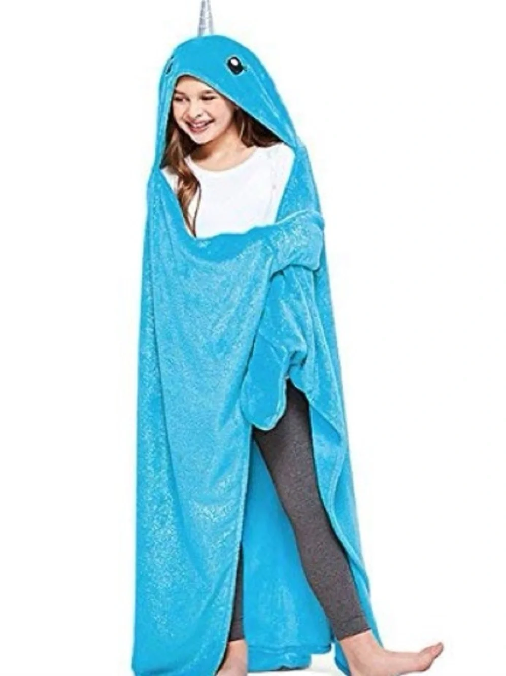 Justice Blue Narwhal Hooded Blanket Cape
